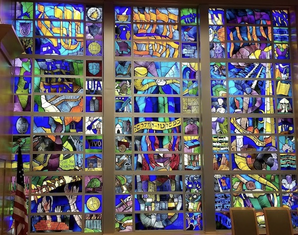 The stained glass windows of Shaarei Tikvah synagogue